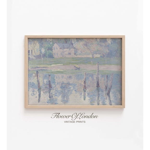 Spring Landscape Rustic Vintage Lake Spring Riverbank Morning Mist, Unframed Poster