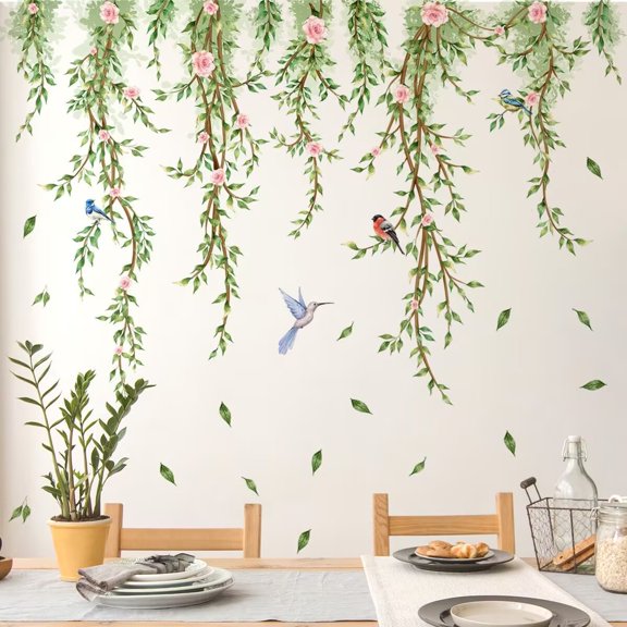 Hanging Vines with Flowers Wall Decals Kids Bedroom Baby Nursery Home Decor DIY transparent stickers, bedroom, living room, TV wall, children's room stickers
