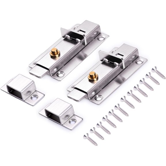 Spring Latch Stainless Steel Door Bolt, Key Release Sliding Door Lock with Screws,2 Pack,3inch/75mm
