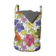 thumbnail image 1 of Spring Laundry Bag, Continuous Hibiscus Flora Botanical Themed Pattern on Geometric Lattice Graphic, Hamper Basket with Handles Drawstring Closure for Laundromats, 13" x 19", Multicolor, by Ambesonne, 1 of 4