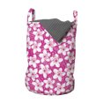 thumbnail image 1 of Spring Laundry Bag, Tropical Frangipani Flowers Pattern Hawaiian Plumeria Aloha Shabby Fragrance, Basket with Handles Drawstring Closure for Laundromats, 13" x 19", Magenta and White, by Ambesonne, 1 of 4