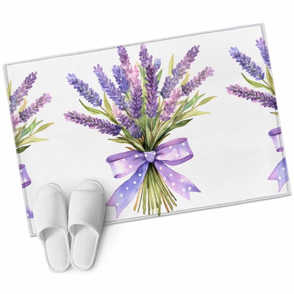 Spring Lavender Area Rug 2x3ft Polka Dots Bow Non-Slip Washable Square Rugs Soft Felt Indoor Floor Mat for Bedroom Kitchen Living Room Bathroom