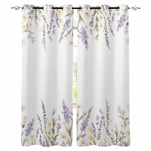 Spring Lavender Blackout Curtains for Bedroom Living Room Darkening Curtains 54 Inch Long Farmhouse Floral Pastoral Short Curtain for Small Window Treatment Thermal Insulated Grommet Drapes 52"x54"x2