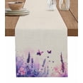thumbnail image 1 of Spring Lavender Burlap Cotton Table Runner 13x48 Inches Long, Butterfly Purple Farmhouse Floral Leaf Farmhouse Table Runners, Outdoor Dining Tablecloths Decor for Baby Shower/Party/Wedding, 1 of 6