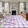 thumbnail image 1 of Spring Lavender Floral Area Rugs 8'x10', Washable Small Throw Rugs for Living Room Patio, Flowers Butterfly Purple Plaid Indoor Outdoor Rug Non-Slip Low Pile Carpet Runner Reversible Floor Mats, 1 of 8