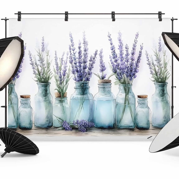 Spring Lavender Floral Backdrop for Photoshoot,Photography Photo Studio Background Wall Backdrop,Botanical Watercolor Flower Vase Back Drop Banner Panel for Portraits Wedding Live Streaming 7x5Ft