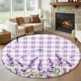 thumbnail image 1 of Spring Lavender Floral Round Rug 8ft Washable Circle Rugs Non Slip Flowers Butterfly Purple Plaid Large Area Rug Indoor Floor Carpet for Bedroom Kitchen Living Room Home Office Dining Room Nursery, 1 of 7