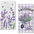 thumbnail image 1 of Spring Lavender Flower Kitchen Dish Towel Set of 2, Purple Buffalo Plaid Check Hand Towel Floral Cart Drying Baking Cooking Cloth, Bee Summer Seasonal Kitchen Decor 18x26 Inches, 1 of 6