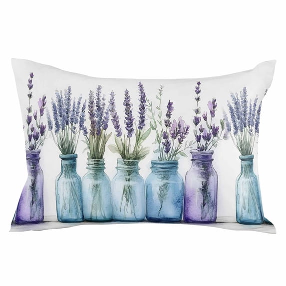 Spring Lavender Flower Throw Pillow Cover 16 x 24 Inch Decorative Pillow Cover Botanical Watercolor Floral Leaf Vase Lumbar Pillowcase Seasonal Rectangle Cushion Case for Couch Sofa Bed Living Room