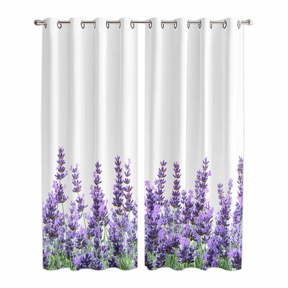 Spring Lavender Kitchen Curtains 84 Inch Length, Purple Botanical Garden Florals Flower Grommet Top Bedroom Living Room Curtains, Light Filtering Cafe Curtain Drapes 2 Panels Set 84''x84''