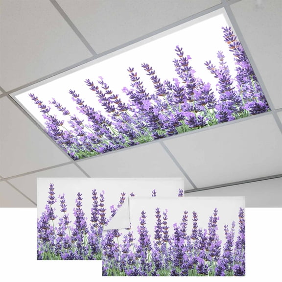 Spring Lavender Magnetic Fluorescent Light Covers for Ceiling Lights 2x4Ft, Purple Plants Garden Florals Flower Office Classroom Kitchen Drop Ceiling Light Covers Lighting Filters Shade Panel 2Packs