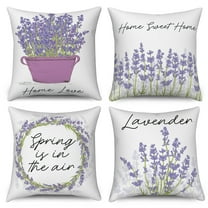 Spring Lavender Pillow Cover 16x16 Set of 4,Purple Floral Pillow Cases Couch Cushion for Bedroom Home Decor