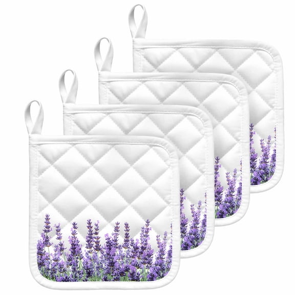 Spring Lavender Pot Holders for Kitchen Heatproof Potholder, 4 Pack Purple Botanical Garden Florals Flower Hot Pads Multipurpose Oven Pads Cloth Potholders Trivet for Cooking and Baking