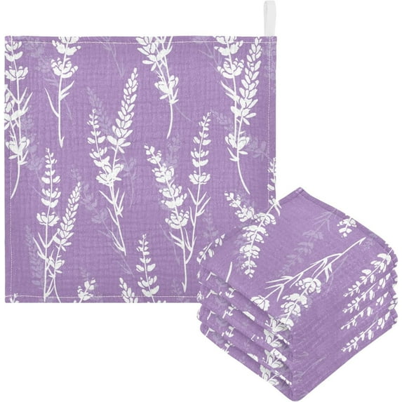 Spring Lavender Purple Baby Muslin Washcloths Soft Absorbent Face Towel, 3 PCS Summer Flowers Burp Cloths Cotton Bath Wipes Infant Wash Cloth for Newborn Boys Girls 12x12 inches