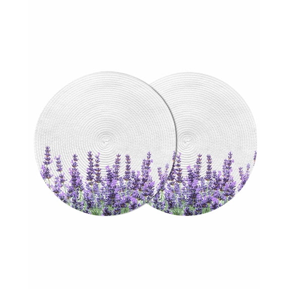 Spring Lavender Round Placemats Set of 2 for Dinning Tables,Heat-proof Braided Table Mats 15 Inch,Purple Botanical Garden Florals Flower Washable Place Mat for Kitchen Restaurant Party Table Decor