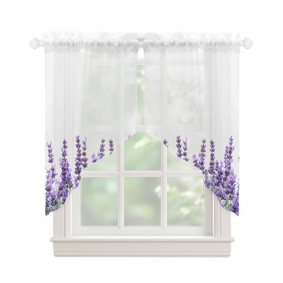 Spring Lavender Swag Valances for Windows, Purple Botanical Garden Florals Flower Rod Pocket Sheer Valances for Small Windows, Swag Toppers Light Filtering for Kitchen Living Room 2 Panels 36''x36''