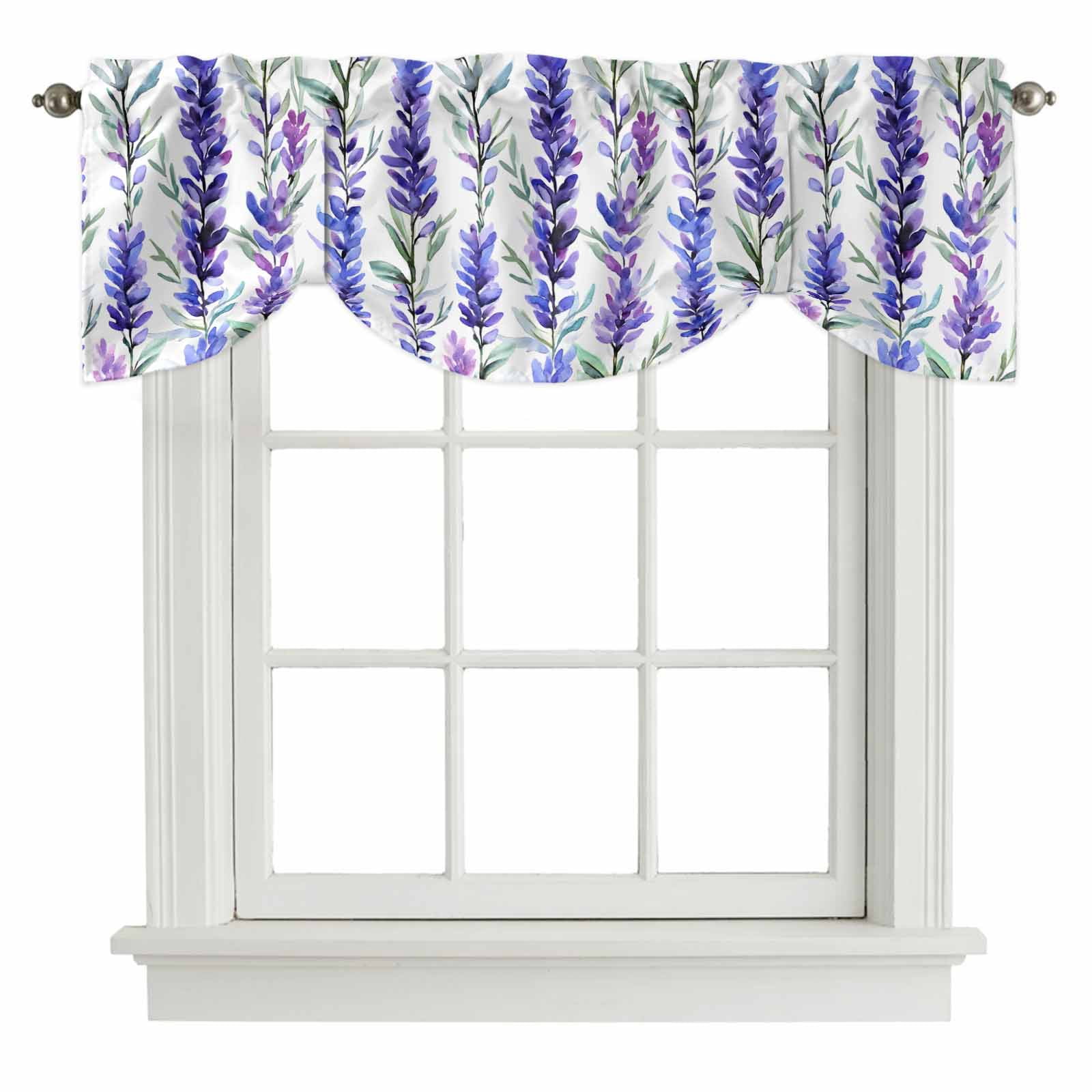 Spring Lavender Tie Up Valance for Windows, Country Watercolor Purple
