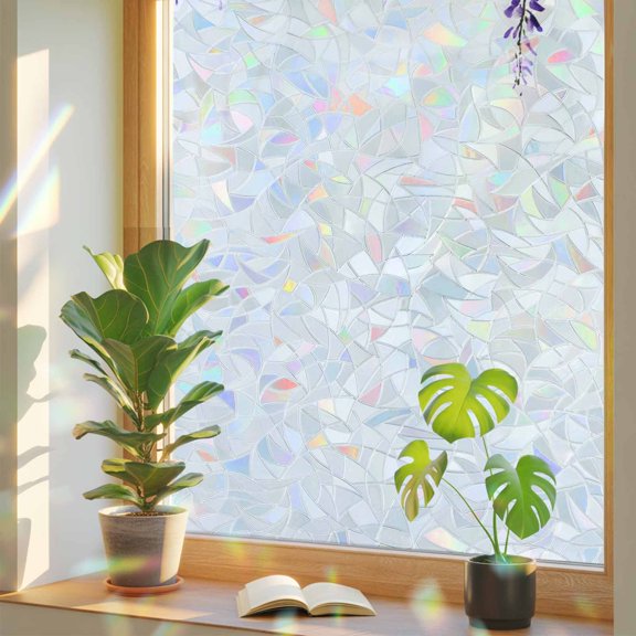 Spring Lavender on Top Window Privacy Film, Rainbow Film Decorative Window Sticker 17.7x39.3in, Pastoral Floral Art Sun Blocking Static Stained Glass Cling Tint Non-Adhesive