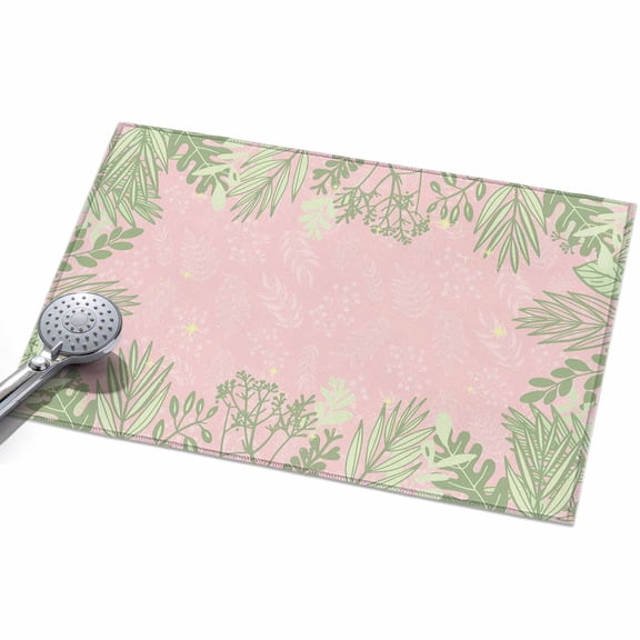 Spring Leaf 2x3ft Non Slip Area Rug Simple Sage Green Pink Plants Leaves Silhouette Washable Soft Area Rugs for Living Room, Indoor Circle Carpet for Bedroom Dining Room Kitchen