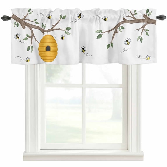 Spring Leaf Branch Window Valance Curtain Leaves Rod Pocket Short Curtain for Living Room, Bedroom & Kitchen Window Decor 42x18in