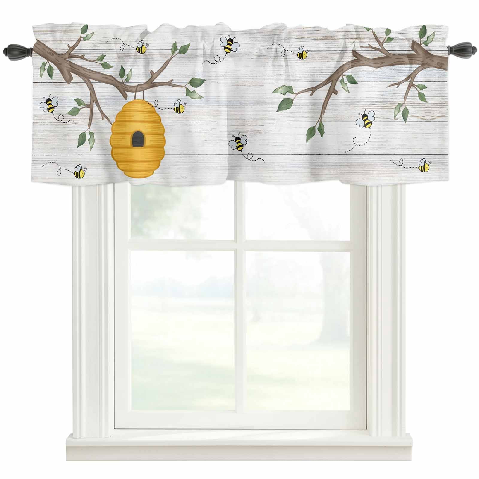 Spring Leaf Branch Window Valance Curtain Leaves Wood Grain Rod Pocket ...