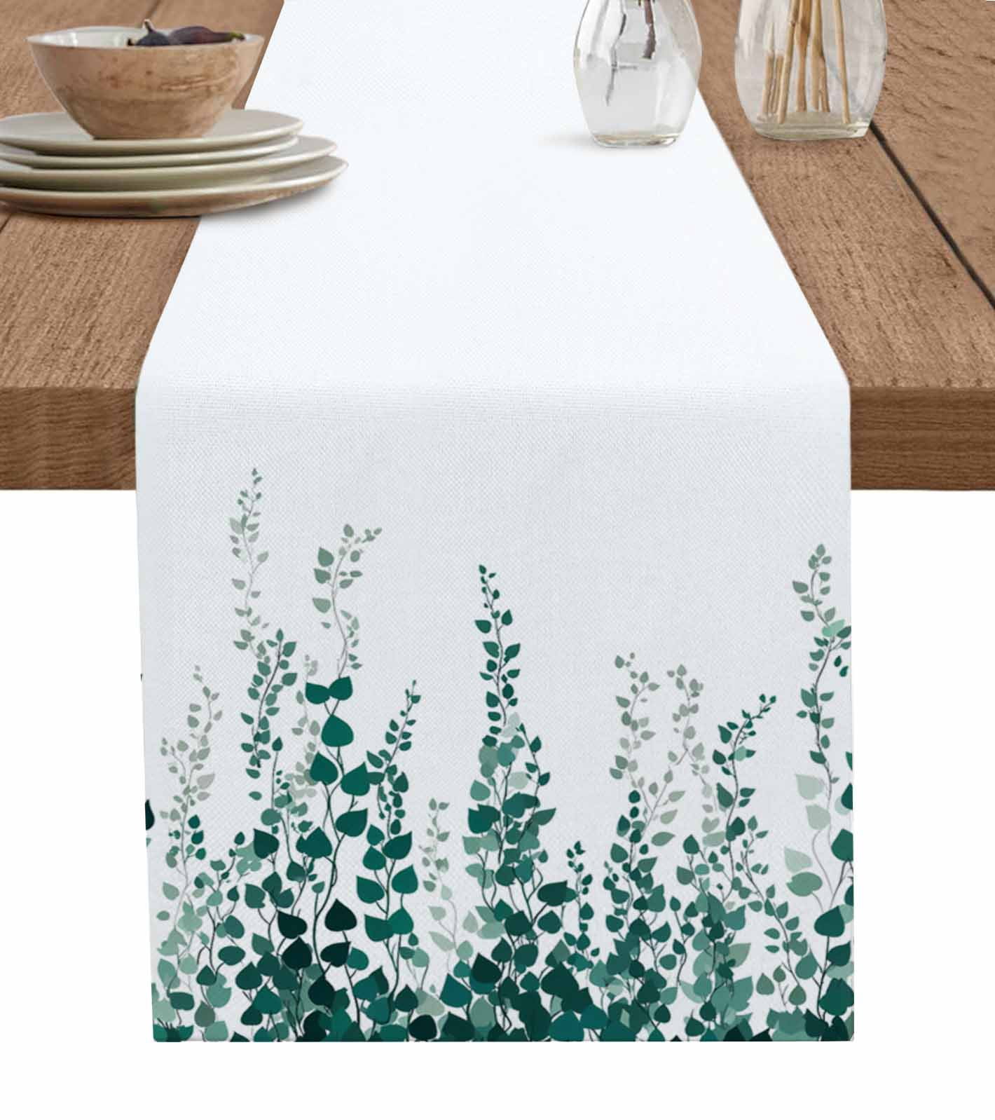 Spring Leaf Burlap Cotton Table Runner 13x120 Inches Long, Country ...
