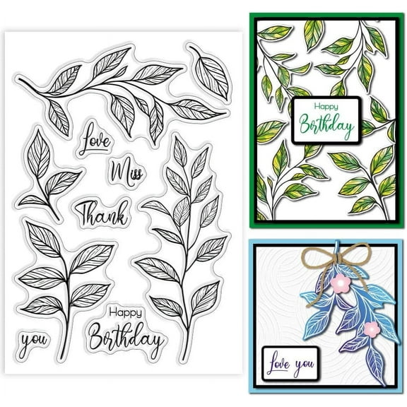 Spring Leaf Clear Stamps Transparent Leaf Plants Silicone Stamp Layering Small Leaf Rubber Stamps for Scrapbooking Card Making DIY Embossing Journaling white