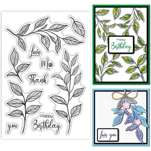 Spring Leaf Clear Stamps Transparent Leaf Plants Silicone Stamp Layering Small Leaf Rubber Stamps for Scrapbooking Card Making DIY Embossing Journaling