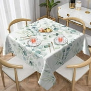 Spring Leaf Floral Sage Green Square Tablecloth 54x54 Inch Ruitic Watercolor Table Cloth Waterproof Fabric Farmhouse Green Grey Leaves Table Cover Decorative for Holiday Home Party Wedding Picnic