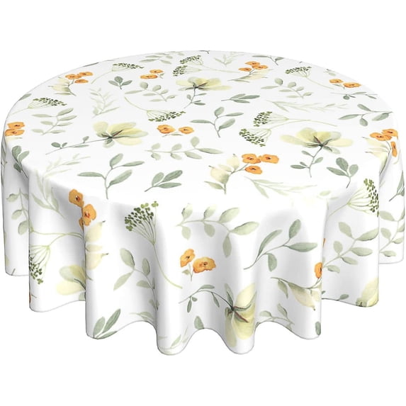 Spring Leaf Floral Tablecloth 60 Inch Round Rustic Watercolor Leaves Tablecloths Waterproof Fabric Farmhouse Table Cloth Decorative for Picnic Party Holiday Home