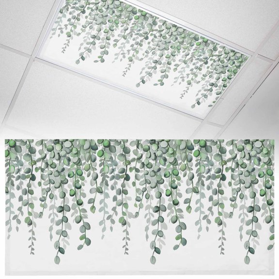 Spring Leaf Fluorescent Light Covers Country Watercolor Green Eucalyptus Leaves Flora Plant Magnetic Light Filters Ceiling Lighting Panel Shade for Classroom Office Home 2 x 4 ft, 1 Pack