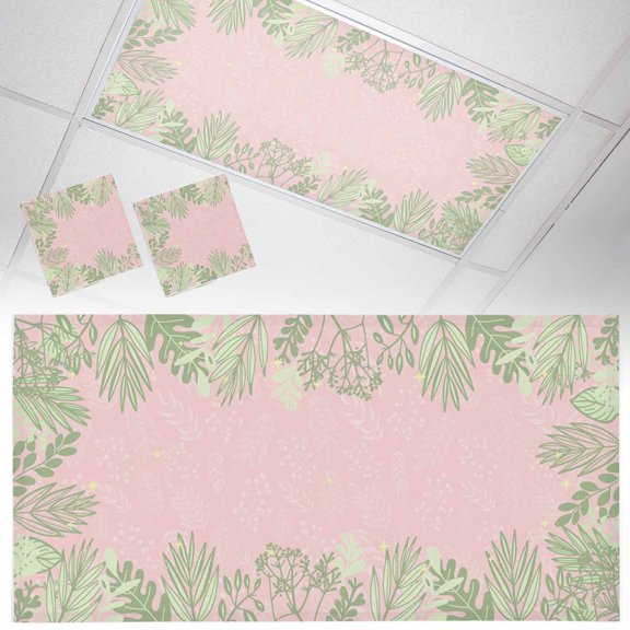 Spring Leaf Fluorescent Light Covers Simple Sage Green Pink Plants Leaves Silhouette Magnetic Light Filters Ceiling Lighting Panel Shade for Classroom Office Home 2 x 4 ft, 2 Pack