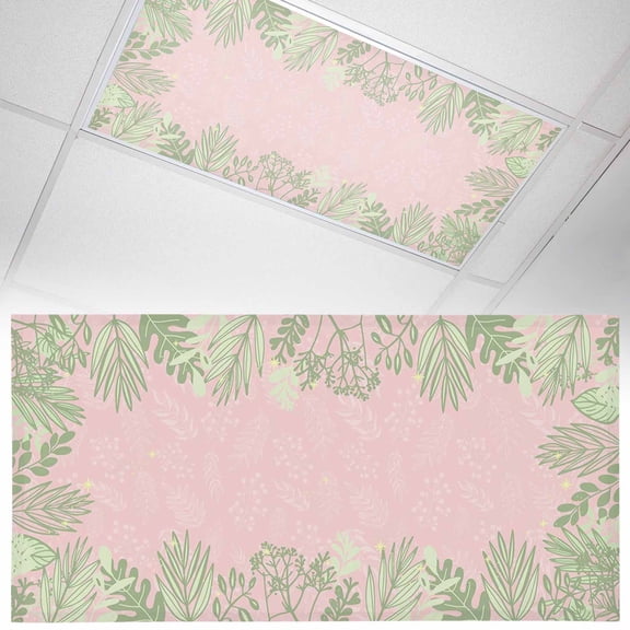 Spring Leaf Fluorescent Light Covers Simple Sage Green Pink Plants Leaves Silhouette Magnetic Light Filters Ceiling Lighting Panel Shade for Classroom Office Home 2 x 4 ft, 1 Pack