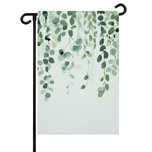 Spring Leaf Garden Flag 12x18 Inch Watercolor Country Green Eucalyptus Leaves Plants Green Double Sided Small Decorative Garden Flags for Outside, Outdoor Yard Porch Lawn Decoration