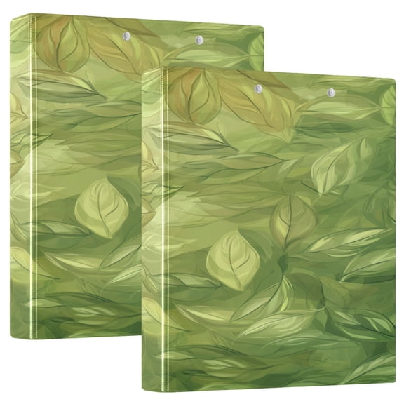 Spring Leaf Pattern 12.4x10.6in PVC Round Ring Binders, 2-Pack, D-Ring 3-Hole, Metal Clip
