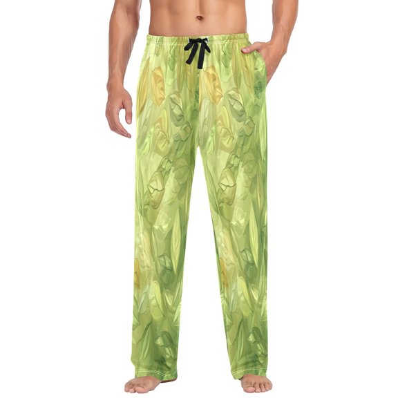 Spring Leaf Pattern Mens Cotton Pajama Pants Long Staple Lightweight Sleep Bottoms with Pockets Breathable