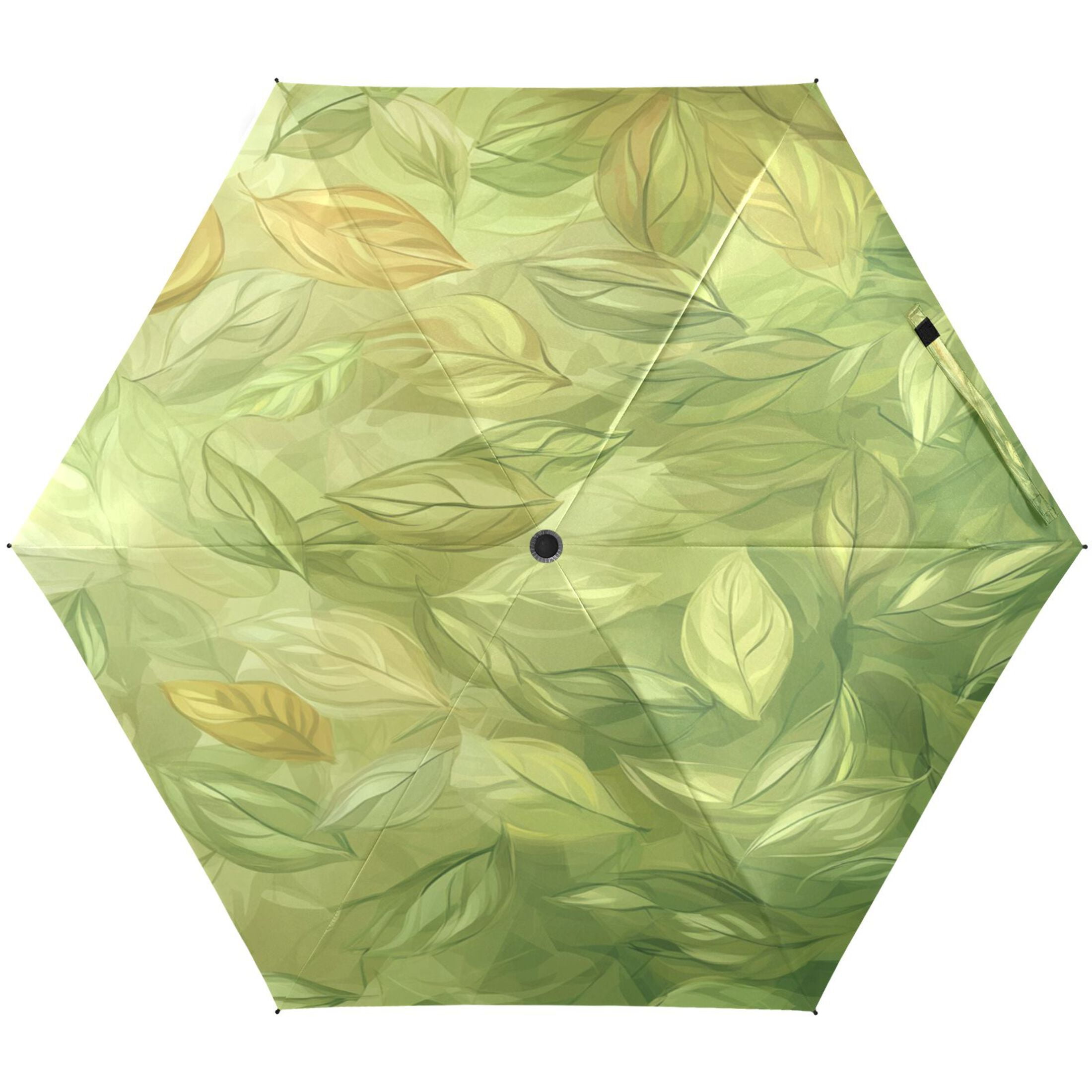 Spring Leaf Pattern Umbrellas for Sun Auto Open Close UV50+ Waterproof 5-Fold Compact Fiberglass Frame