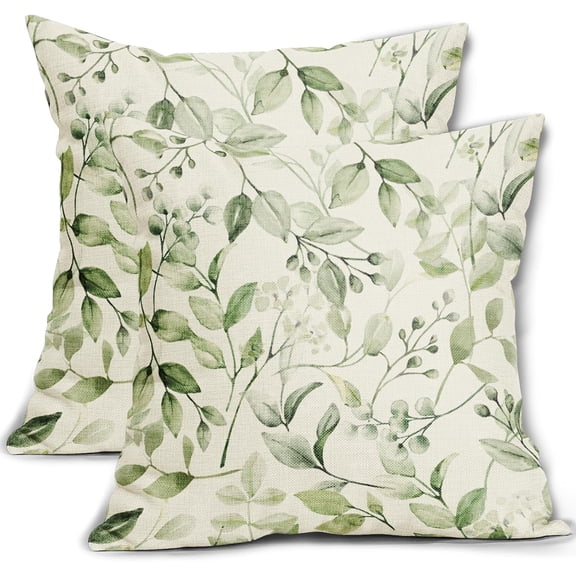Spring Leaf Pillow Covers 18x18 Set of 2 Rustic Watercolor Sage Green Leaves Flower Print Vintage Decorative Outdoor Throw Pillows Holiday Cushion Covers Farmhouse Decor for Couch Sofa Bed