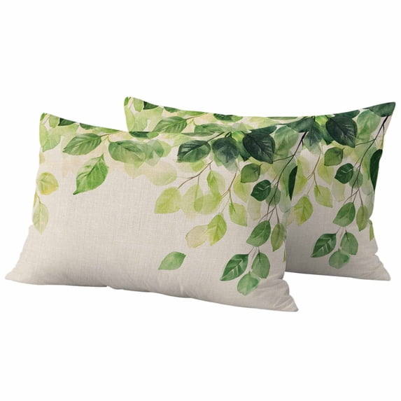 Spring Leaf Pillow Covers 2 Pack Vintage Sage Green Eucalyptus Leaves Country Linen Texture Pillowcase Waterproof Outdoor Throw Pillow Cover for Patio Balcony Rectangular Cushion 20”x12”
