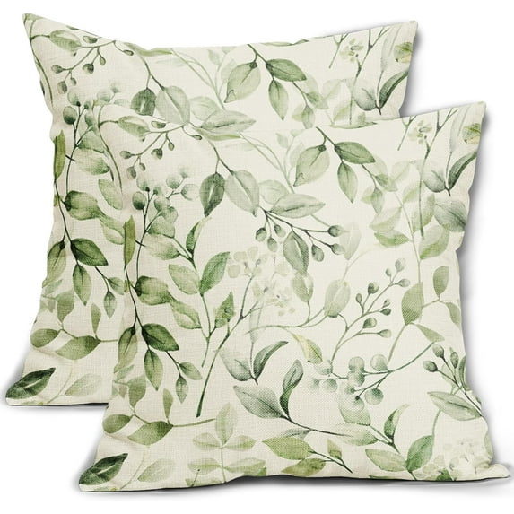 Spring Leaf Pillow Covers 20x20 Set of 2 Rustic Watercolor Sage Green Leaves Flower Print Vintage Decorative Outdoor Throw Pillows Holiday Cushion Covers Farmhouse Decor for Couch Sofa Bed