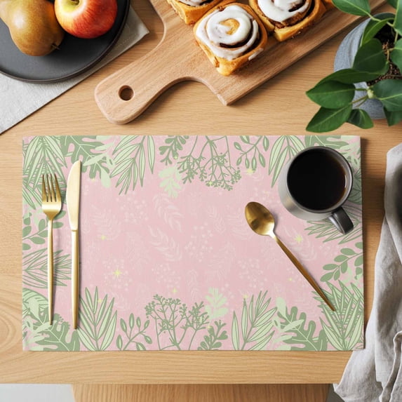 Spring Leaf Placemats Set of 6, Simple Sage Green Pink Plants Leaves ...