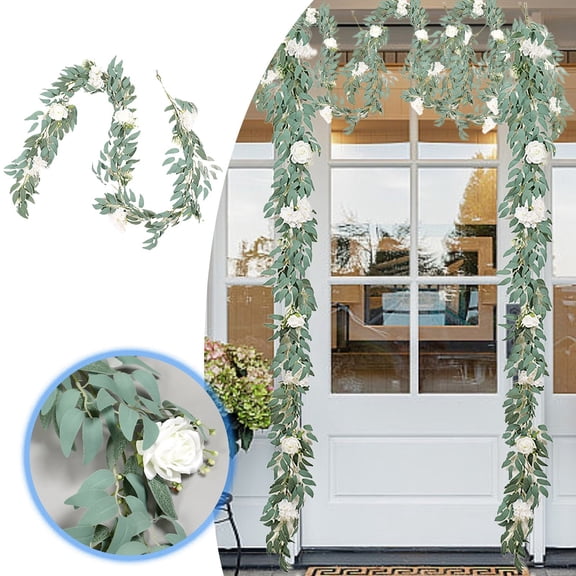Spring Leaf Rose Rattan Wedding Decoration Props Hydrangea Dress, 190 cm, Green 1Pack