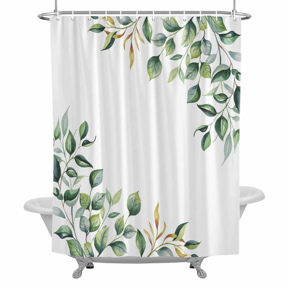 Spring Leaf Shower Curtain for Bathroom, Colorlife Summer Floral Countryside Waterproof Cloth Fabric Bathroom Accessories Set with 12 Rust Proof Plastic Hooks, 36"x72"