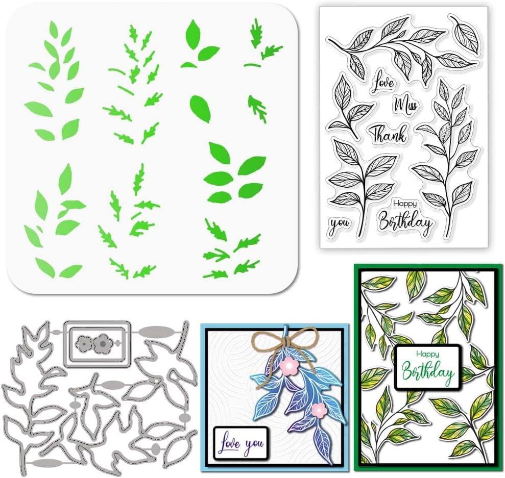 Spring Leaf Silicone Clear Stamps Metal Leaf Plants Cutting Die Cuts ...