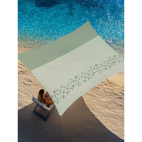 Spring Leaf Sun Shade Sail 6.5' x 10', Simple Spring Sage Green Leaf Branch Plant Green Background Rectangle Outdoor Sunshade Canopy, Waterproof UV Block Patio Covers for Garden Yard Beach