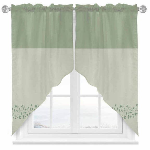 Spring Leaf Swag Kitchen Curtain Valances, Simple Spring Sage Green Leaf Branch Plant Green Background Rod Pocket Curtains Window Treatment Decor Valances for Bedroom Bathroom, 2 Panels 36 x 36 Inch