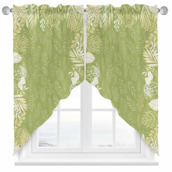 Spring Leaf Swag Kitchen Curtain Valances, Simple White Sage Green Plants Leaves Silhouette Rod Pocket Curtains Window Treatment Decor Valances for Bedroom Bathroom, 2 Panels 36 x 36 Inch