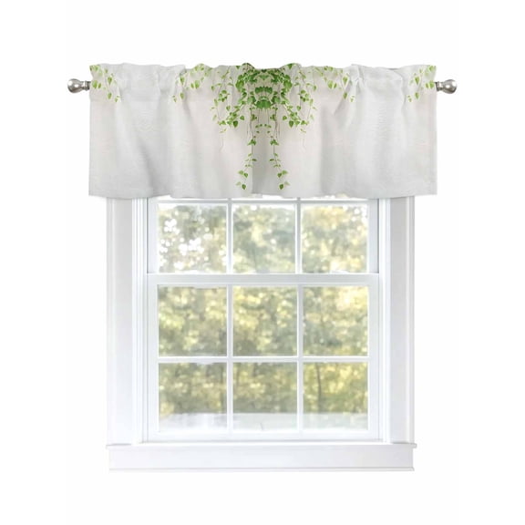 Spring Leaf Valances for Windows, Rod Pocket Kitchen Valance Curtains - Soft & Washable Small Window Treatment for Living Room,&nbsp;Bathroom, Elegant Country Plant , 42x12 Inch, 1 Panel