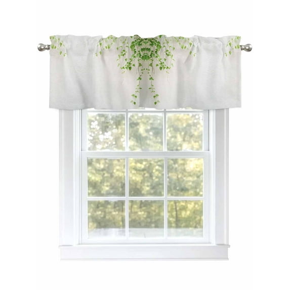 Spring Leaf Valances for Windows, Rod Pocket Kitchen Valance Curtains - Soft & Washable Small Window Treatment for Living Room, Bathroom, Elegant Country Plant , 42x12 Inch, 1 Panel