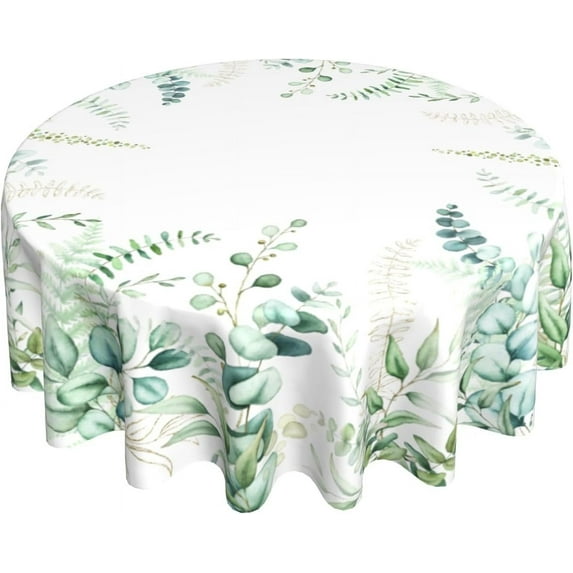 Spring Leaf Watercolor Tablecloth 60 Inch Round, Sage Green Eucalyptus Leaves, Heat Resistant, Perfect for Spring Kitchen, Dining, Indoor/Outdoor Decor